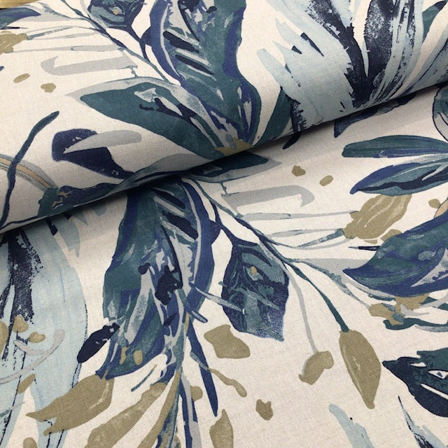 Cotton/Linen Mix Fabric - Teal Foliage