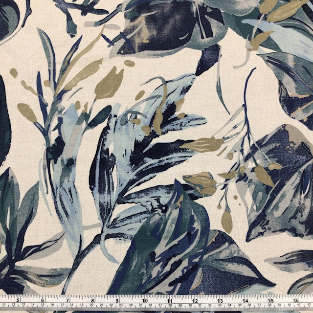 Cotton/Linen Mix Fabric - Teal Foliage