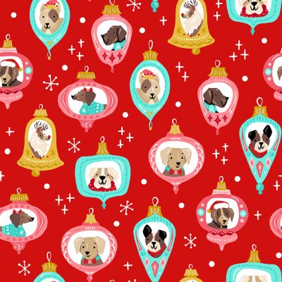Makower Furry and Bright - Dog Ornaments on Red