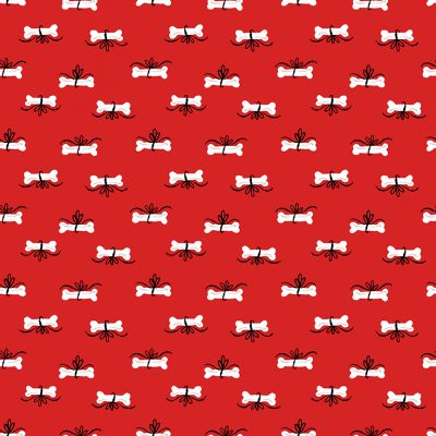 Makower Furry & Bright - Bones on Red