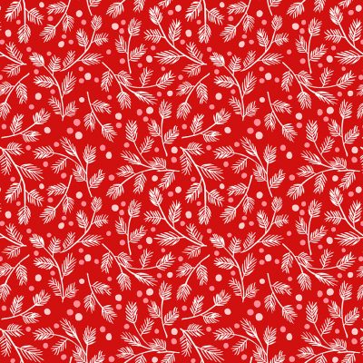 Makower Furry and Bright - Fir Branches on Red