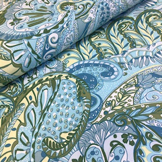 Viscose Crepe Fabric - Large Paisley - Turquoise