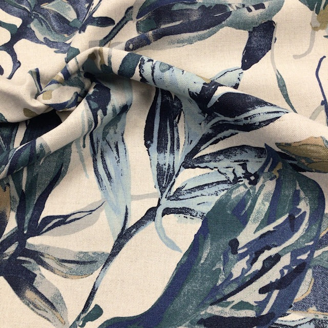 Cotton/Linen Mix Fabric - Teal Foliage