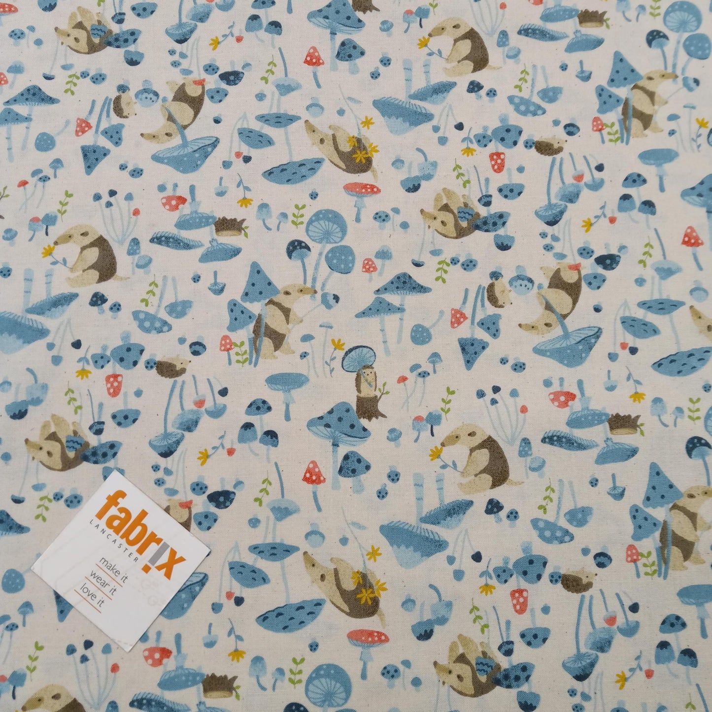 Japanese Fabric – Anteaters, Hedgehogs and Toadstools on Natural