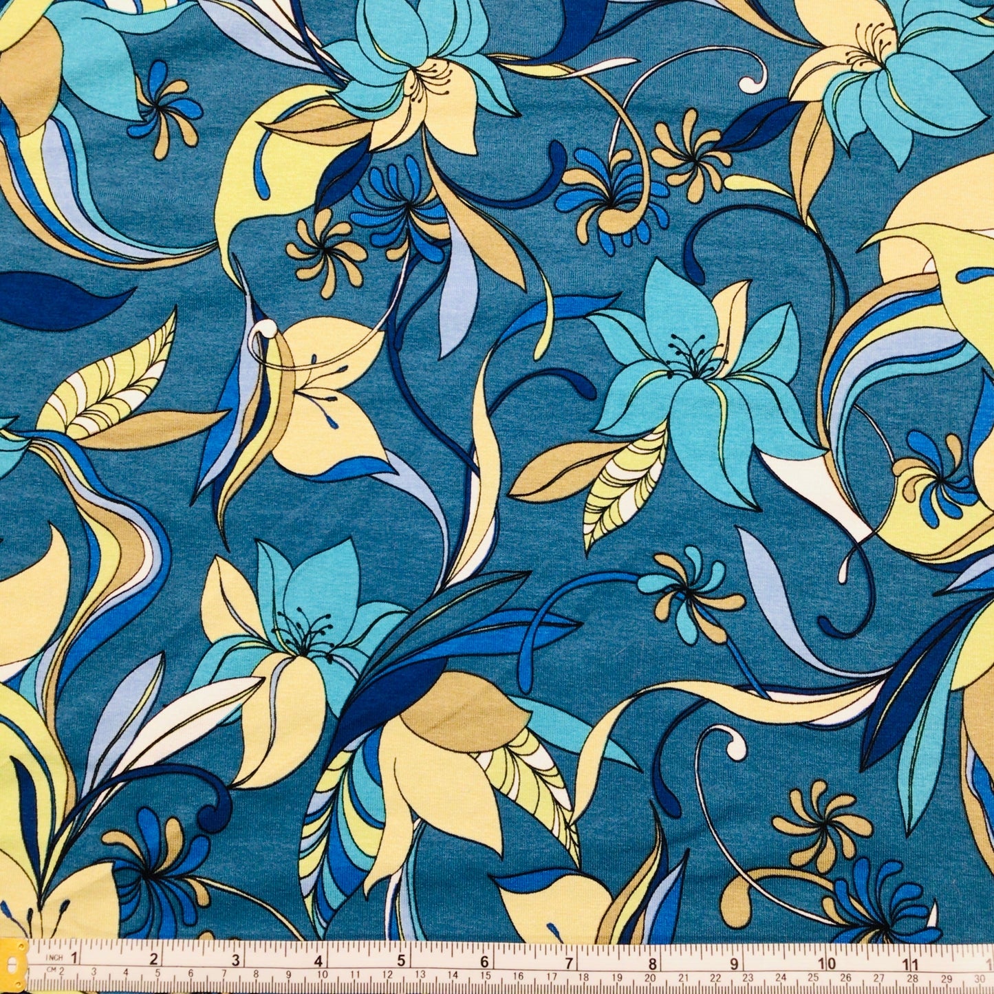 Viscose Jersey Fabric - Honeysuckle - Blue and Greens