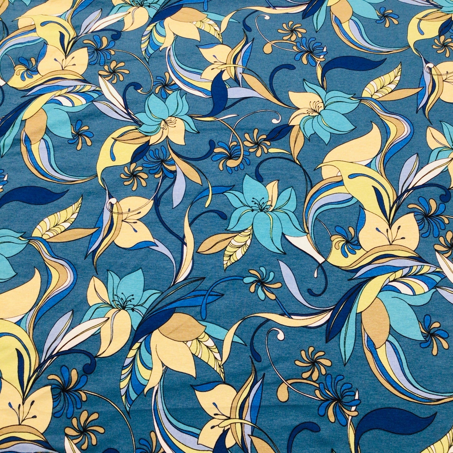 Viscose Jersey Fabric - Honeysuckle - Blue and Greens