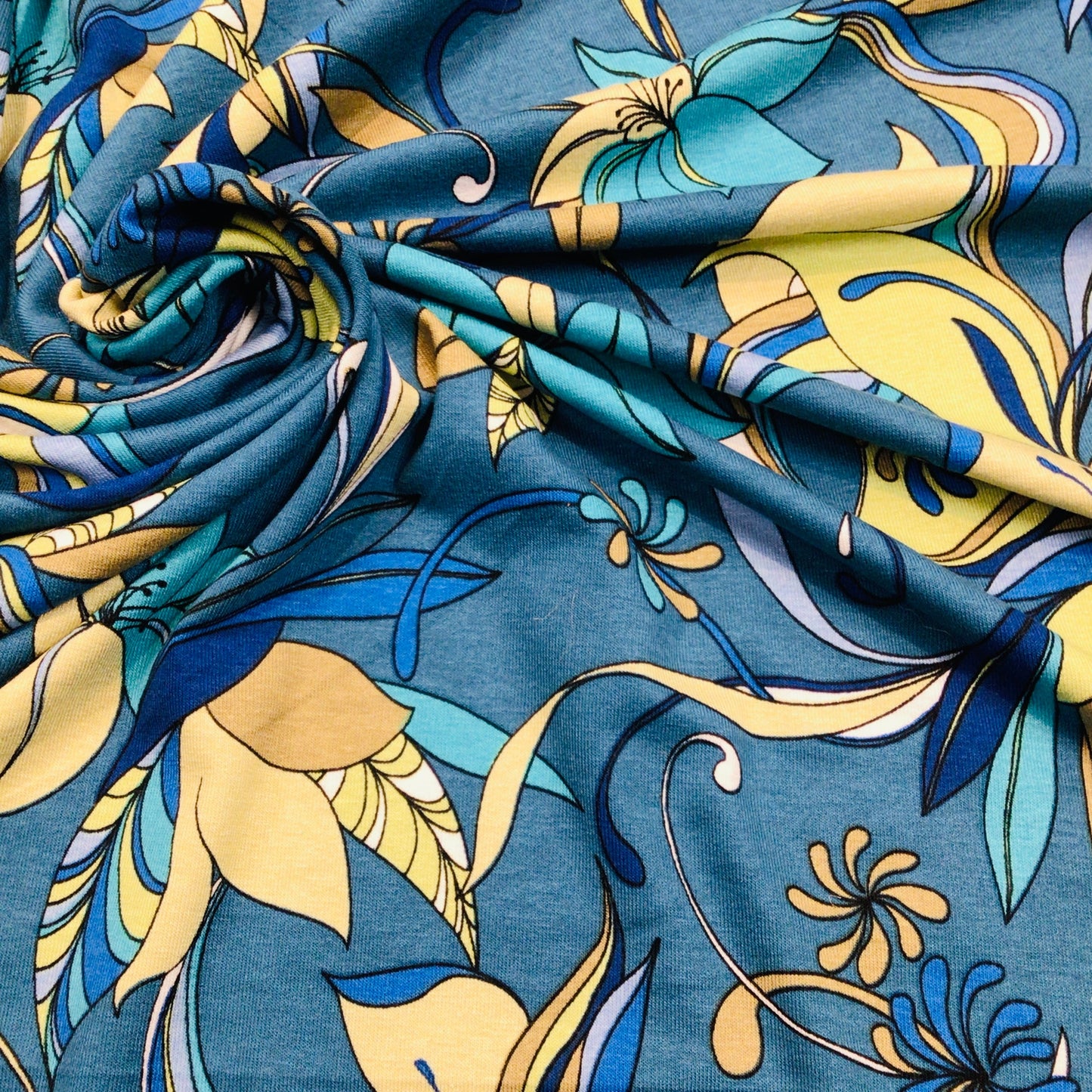 Viscose Jersey Fabric - Honeysuckle - Blue and Greens