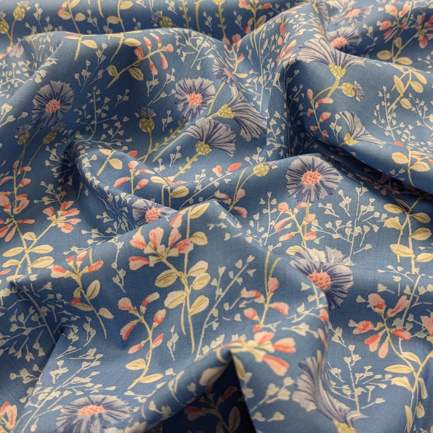 Cotton Lawn Fabric – Cornflower Floral - Blue
