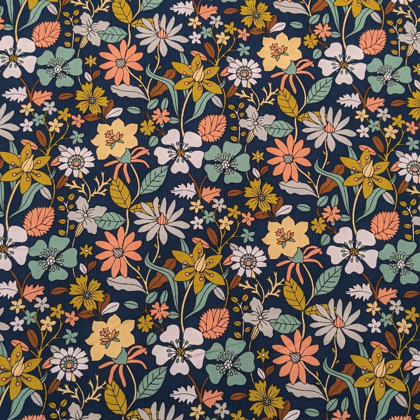 Cotton Corduroy Fabric - Wildflowers on Navy