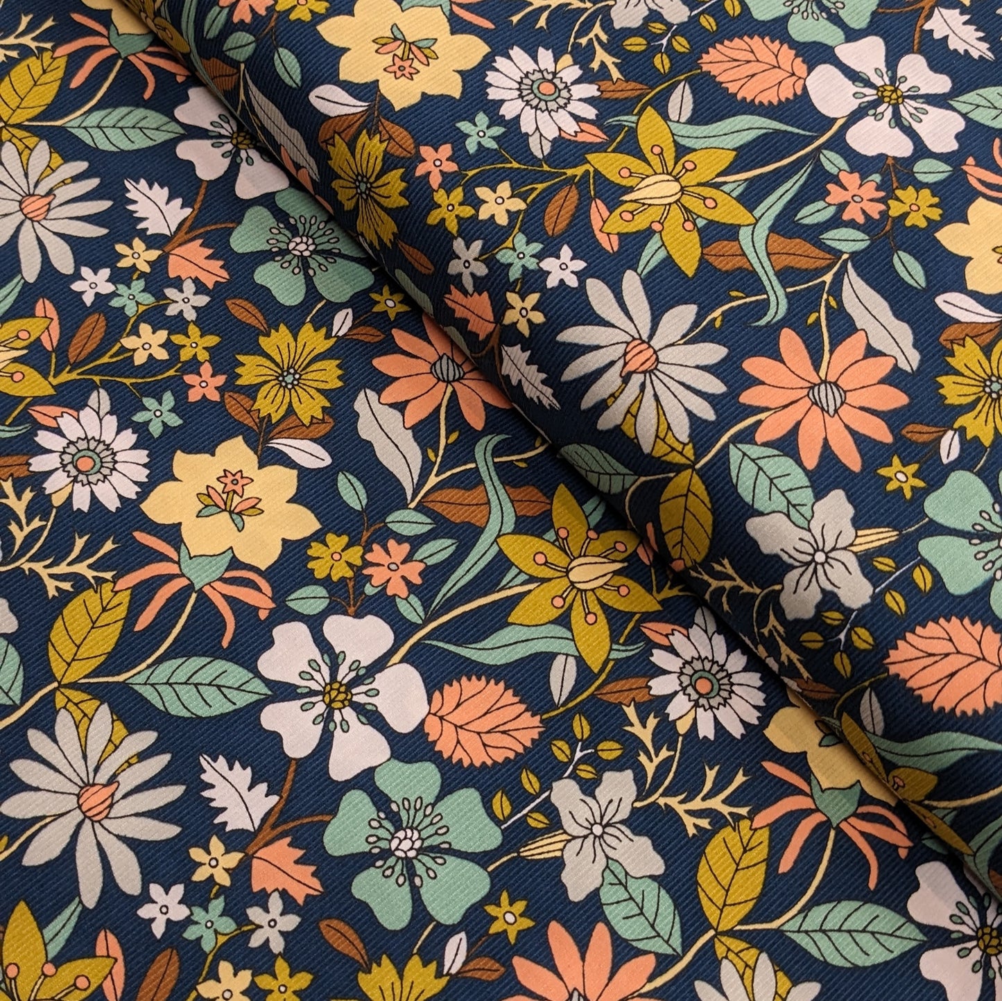 Cotton Corduroy Fabric - Wildflowers on Navy