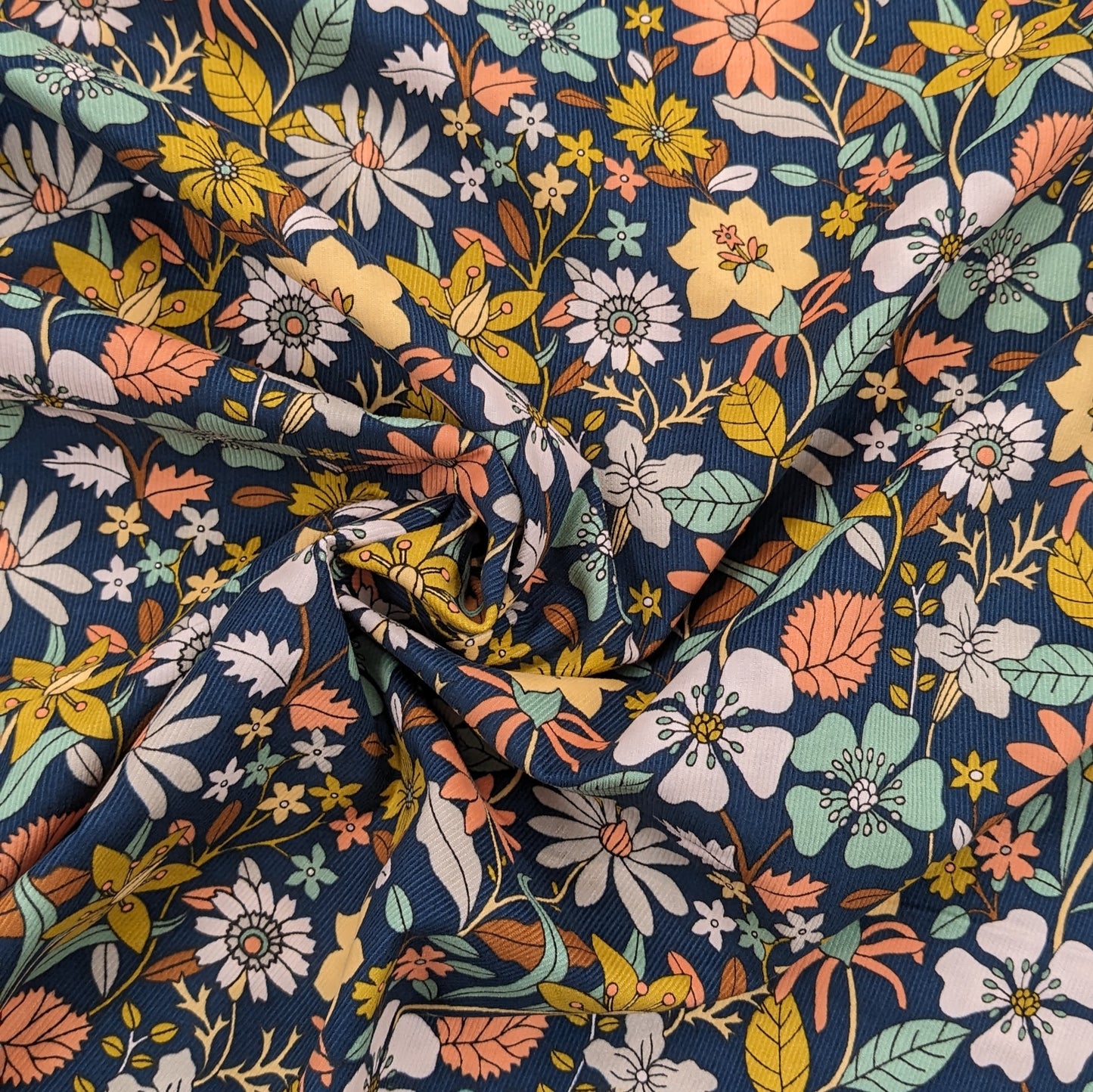 Cotton Corduroy Fabric - Wildflowers on Navy