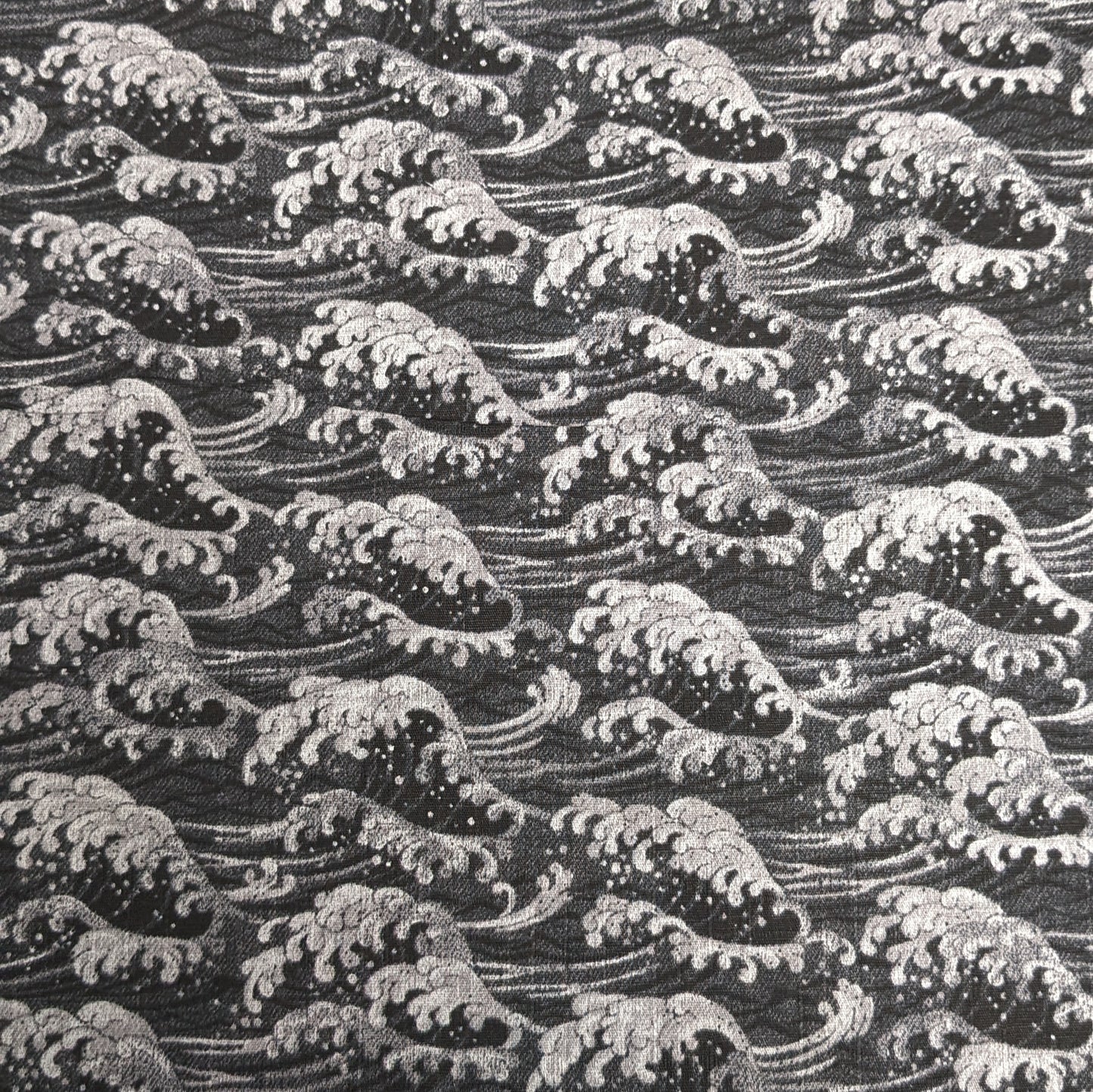 Japanese Fabric - Hokusai Style Waves - Black and Grey
