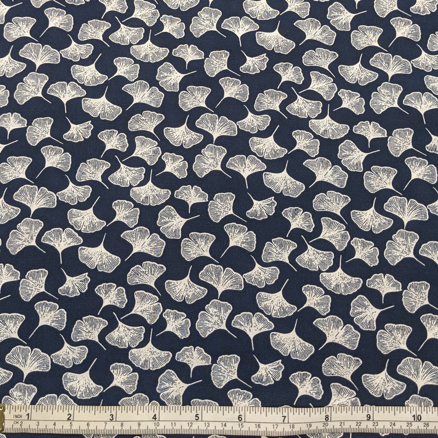 Viscose Fabric - Ginkgo Leaves on Navy