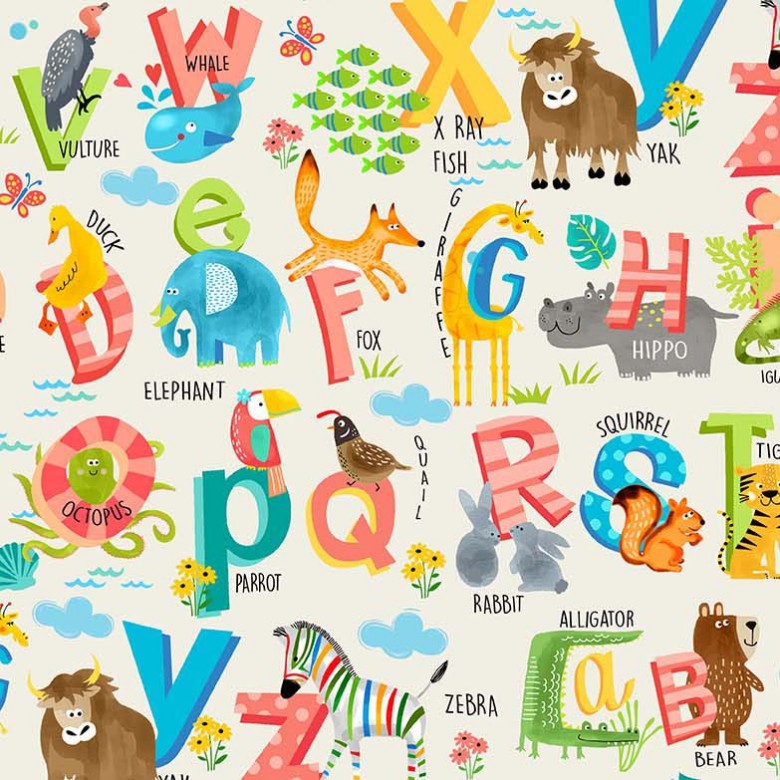 Alphabits - Animal Alphabet Fabric Quilt Panel