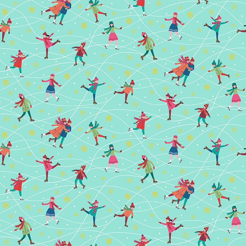 Makower Fabric - Christmas Skaters - Teal