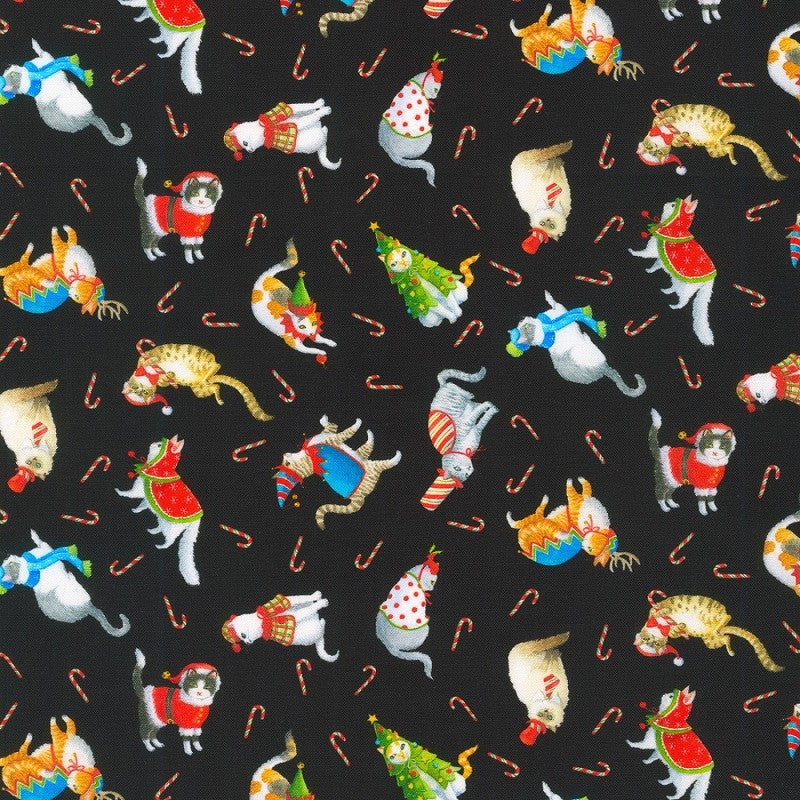 Robert Kaufman Fabric - Christmas Jamboree - Cats on Black