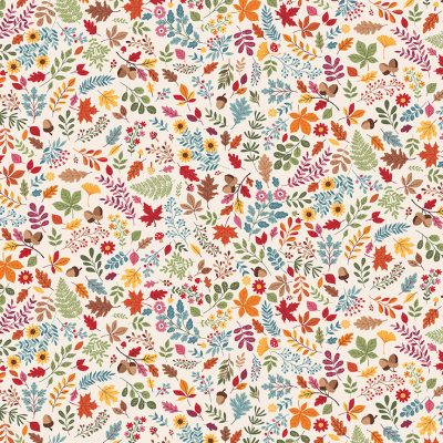 Autumn Days Fabric - Floral on White