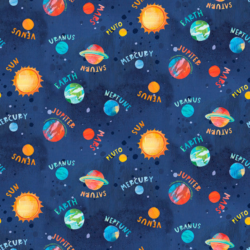 Blast Off! - Solar System Fabric Quilt Panel