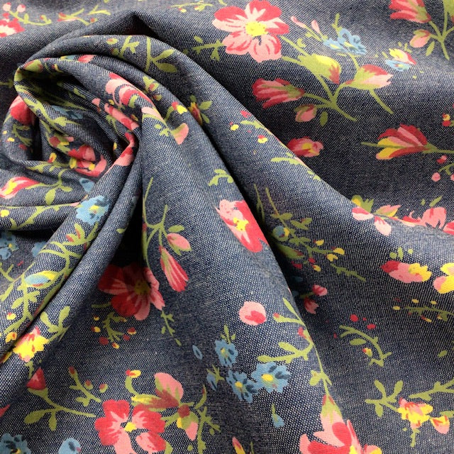 Cotton Chambray Fabric - Summer Floral