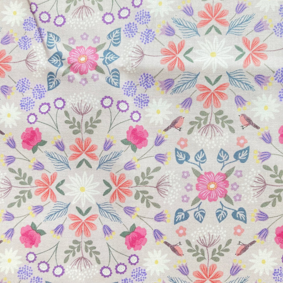 Sale - The Secret Garden - Geo Floral and Robins on Pink - Lewis & Irene