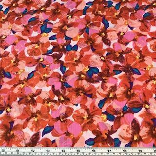 Cotton Lawn Fabric – Hibiscus Flower - Red