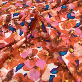 Cotton Lawn Fabric – Hibiscus Flower - Red