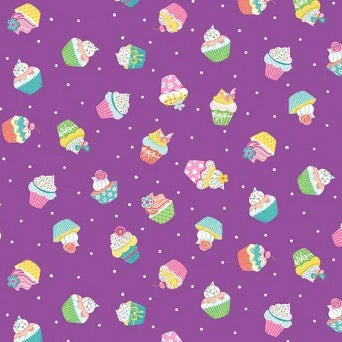 Makower Fabric - Daydream - Cupcakes - Purple