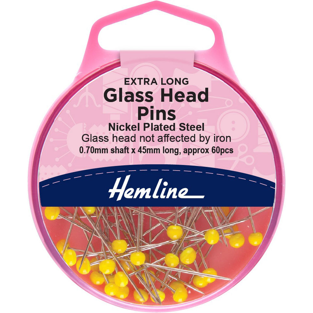 Hemline Extra Long Glass Head Pins