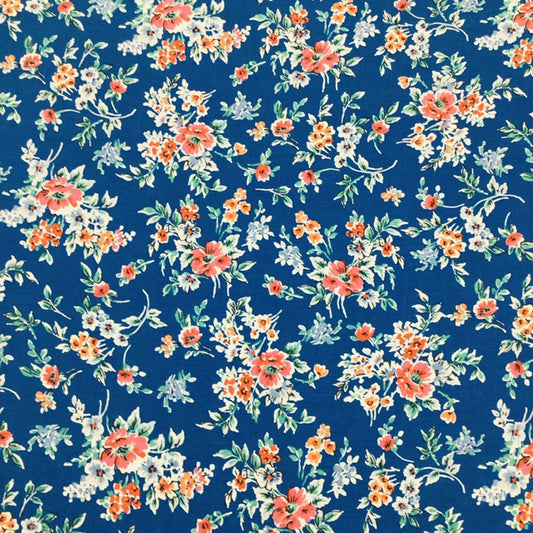 Linen/Cotton Mix - Floral Print - Blue