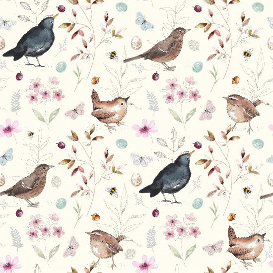 Birdsong Fabric, Cream, Susan Wheeler