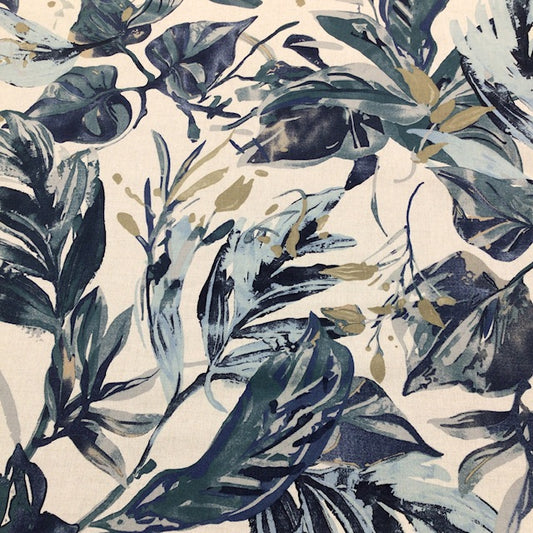 Cotton/Linen Mix Fabric - Teal Foliage