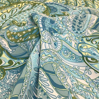 Viscose Crepe Fabric - Large Paisley - Turquoise