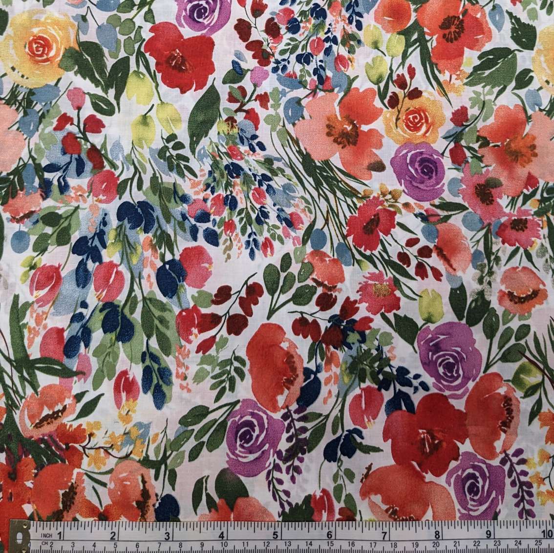 Cotton Lawn Fabric – Summer Floral – Multi-coloured on White