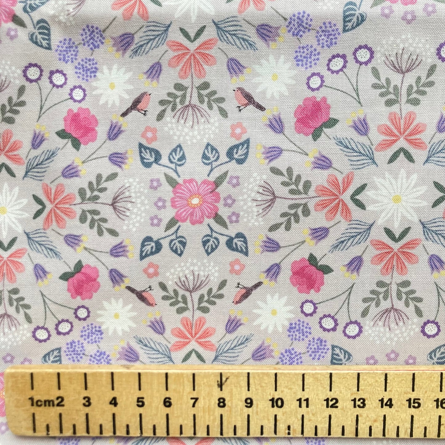 Sale - The Secret Garden - Geo Floral and Robins on Pink - Lewis & Irene