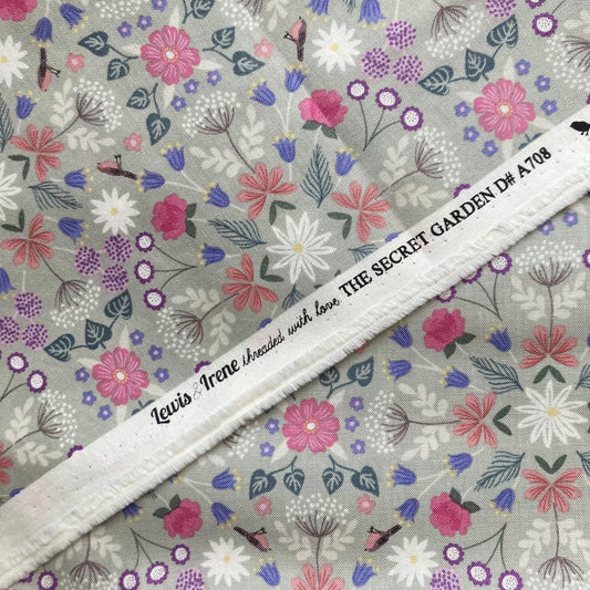 Sale - The Secret Garden - Geo Floral and Robins on Sage - Lewis & Irene