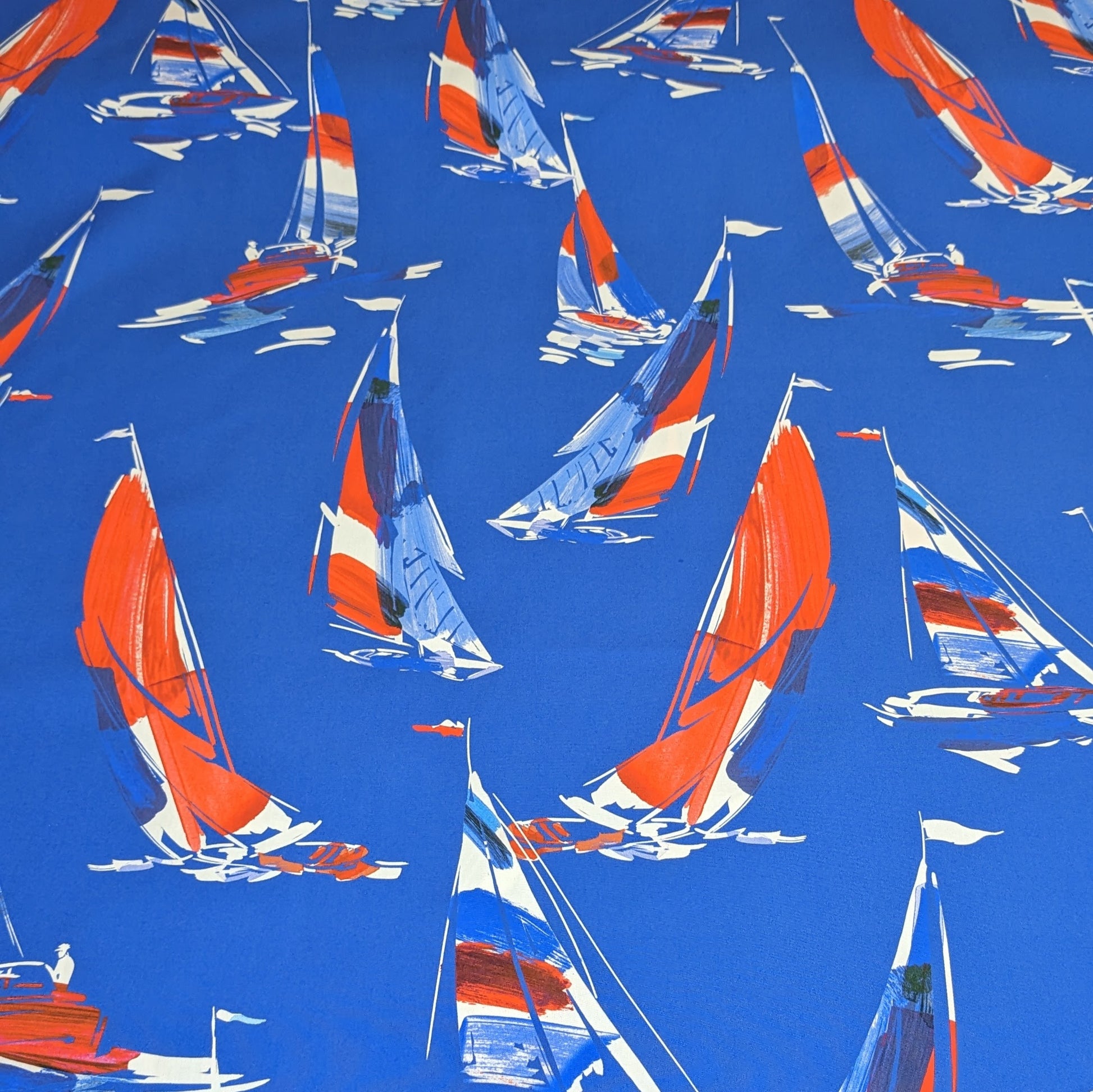 Cotton Poplin Print - Plain Sailing - Marine Blue