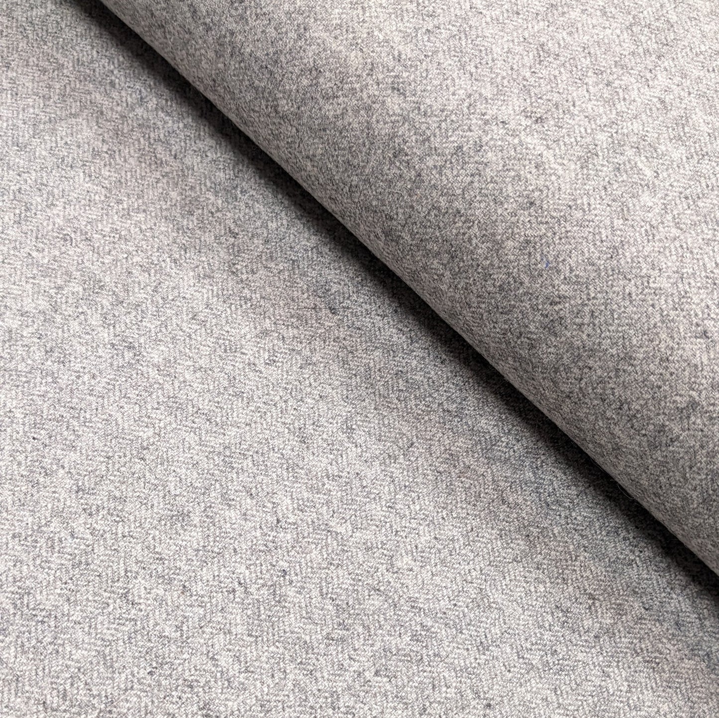 Wool and Polyester Herringbone Tweed Fabric - Light Grey