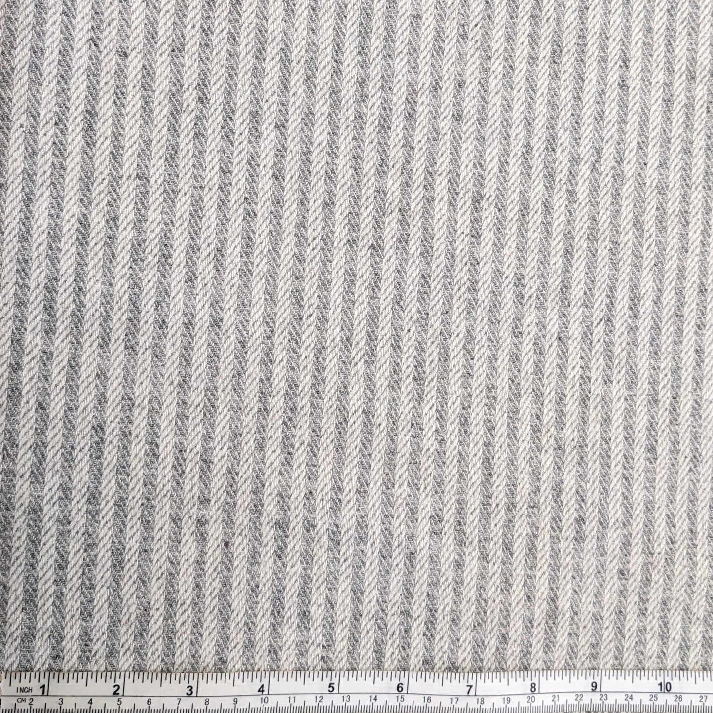 Wool and Polyester Tweed Stripe Fabric - Silver and Cream