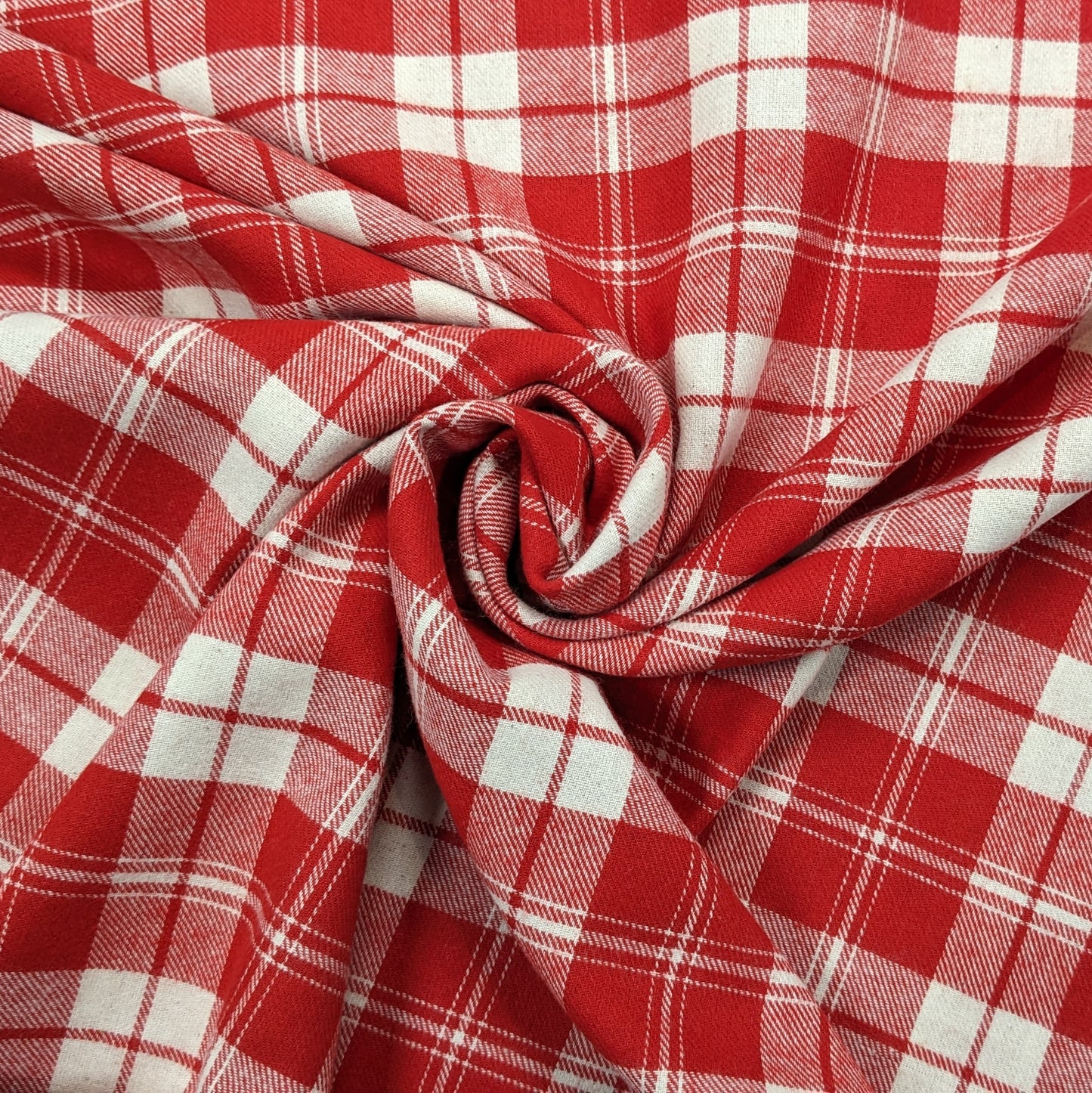 Brushed Cotton Fabric - Red and White Check - Tartan