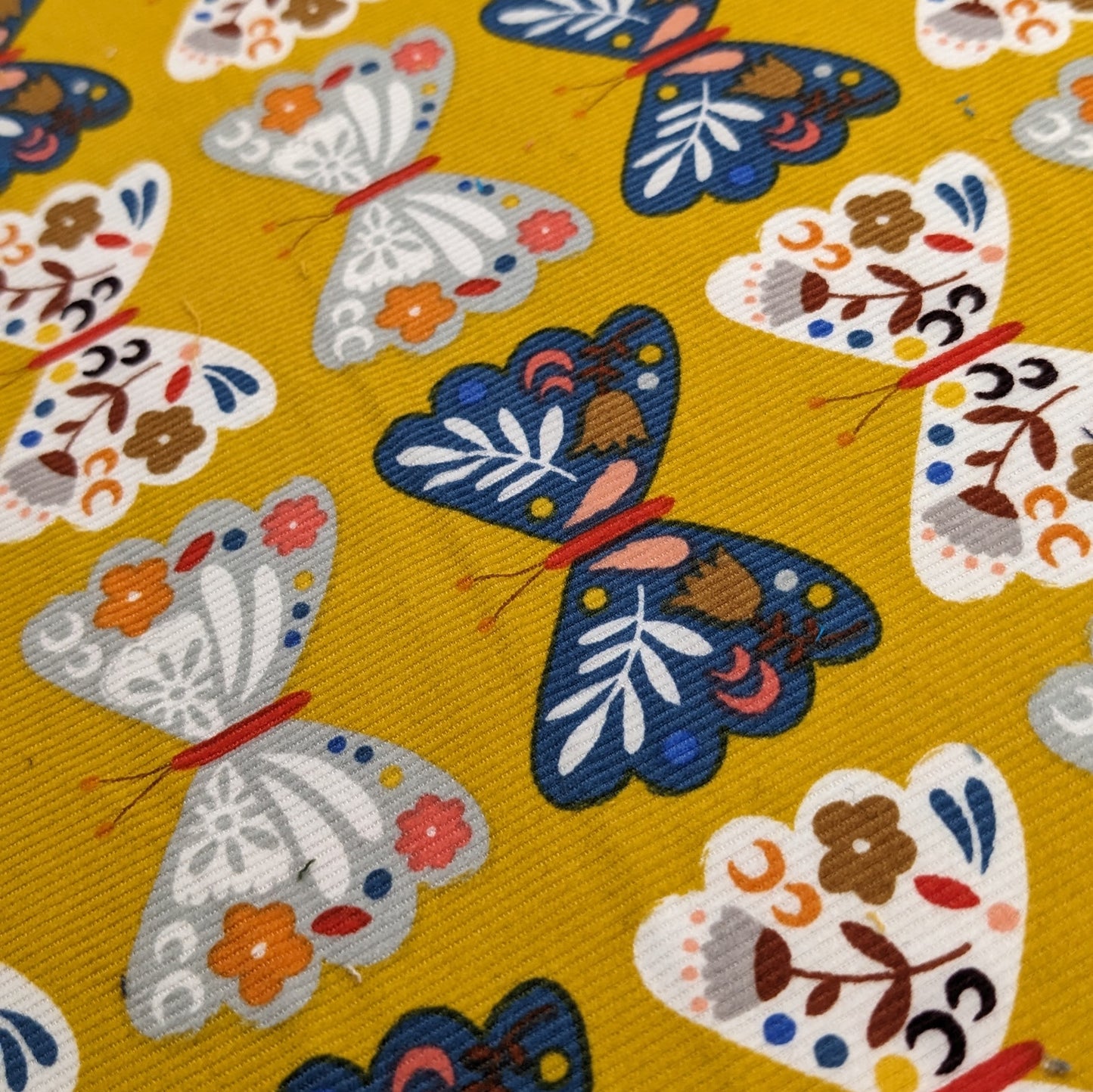 Cotton Corduroy Fabric - Meadow Safari - Butterflies on Gold