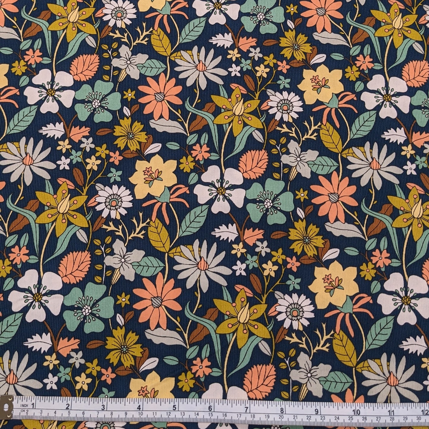 Cotton Corduroy Fabric - Wildflowers on Navy