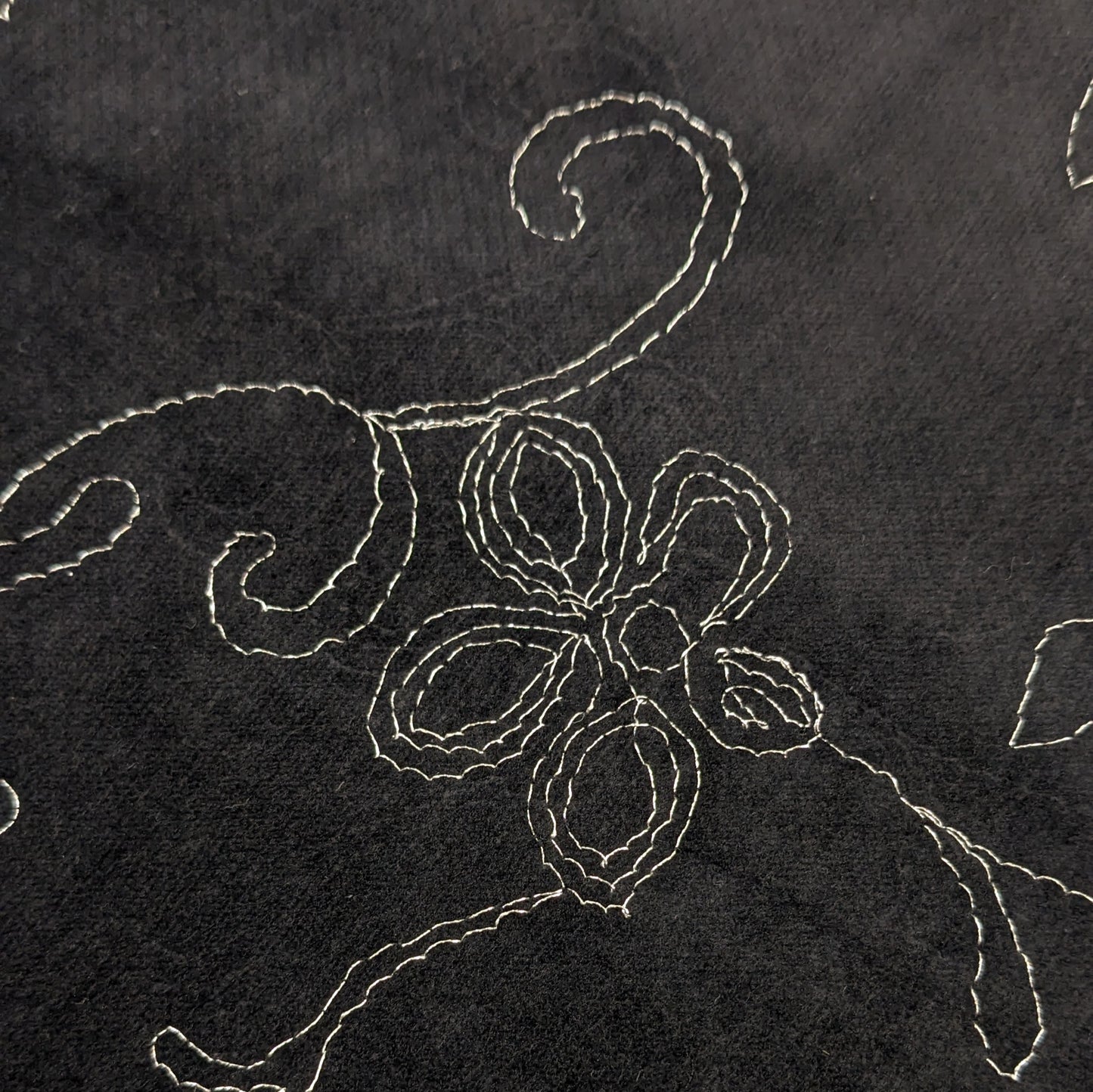 Cotton and Elastane Velvet Fabric - Silver Embroidery on Black