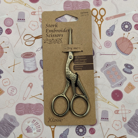 Stork Embroidery Scissors - Antique Gold