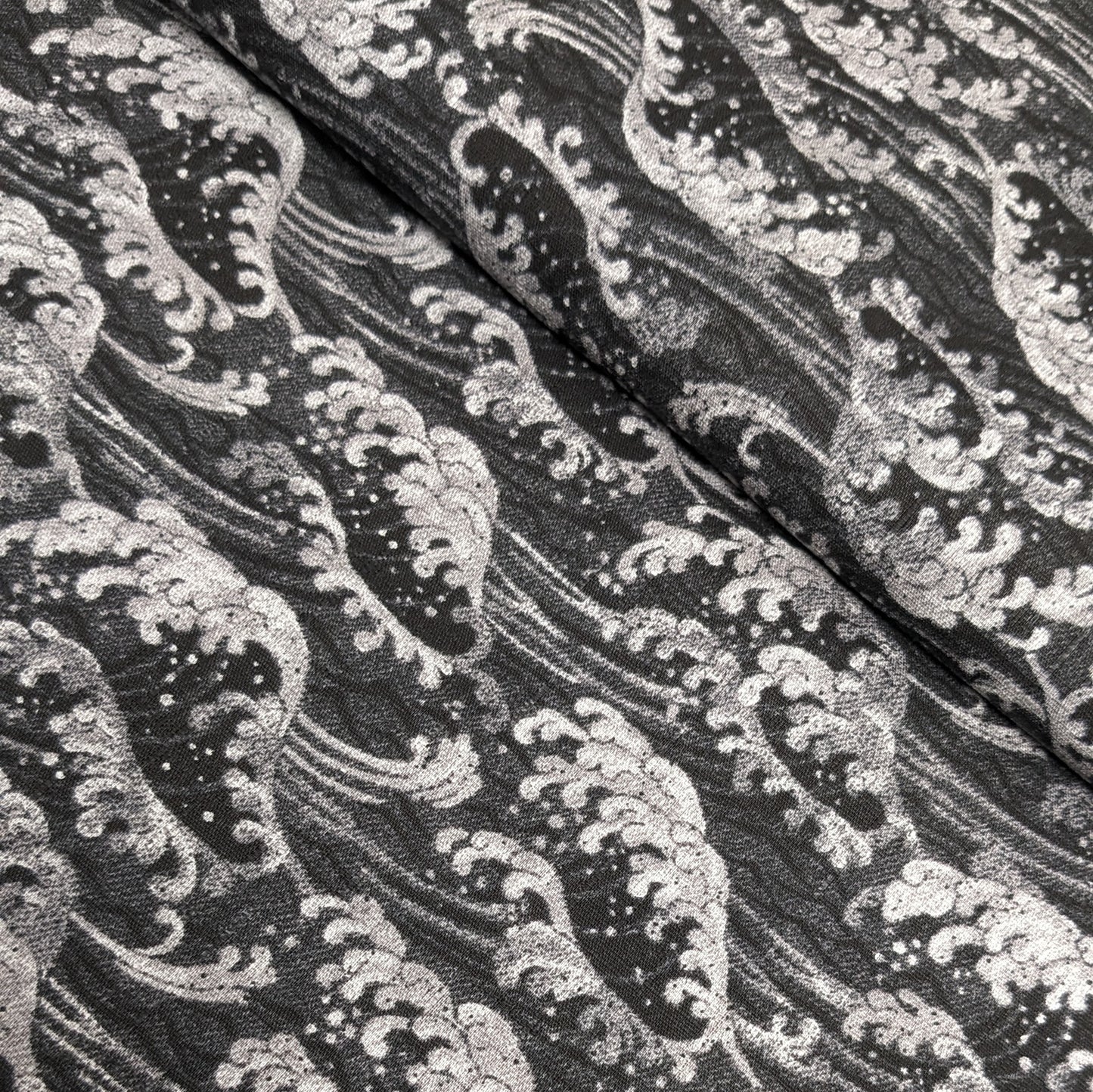 Japanese Fabric - Hokusai Style Waves - Black and Grey
