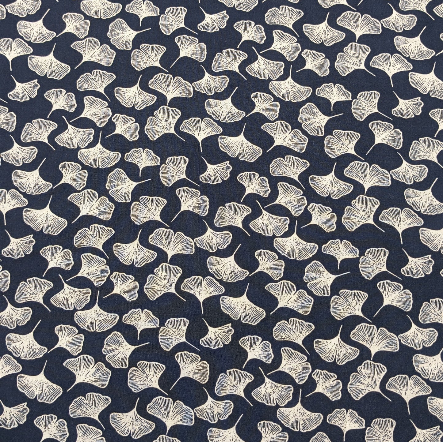 Viscose Fabric - Ginkgo Leaves on Navy