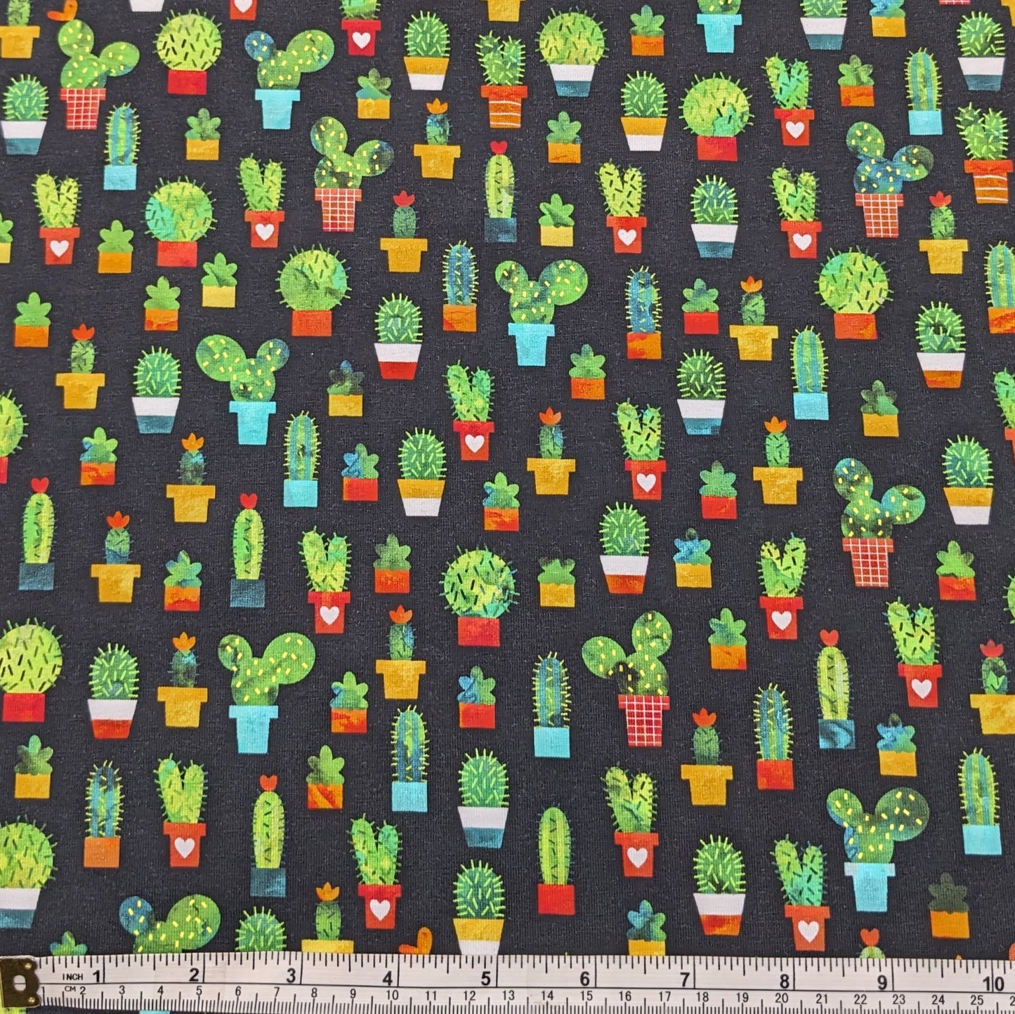Cotton Jersey Fabric - Chilli Smiles - Cacti on Black