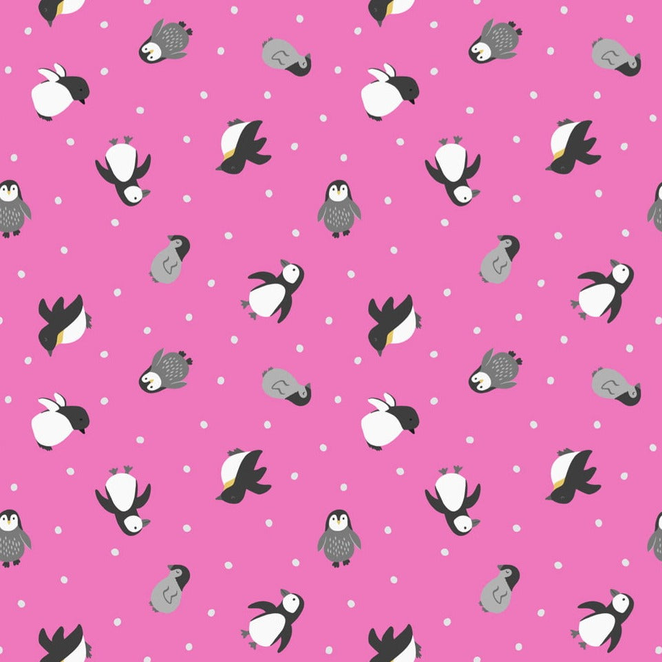 Lewis & Irene Fabric - Small Things: Polar Animals - Penguins on Pink