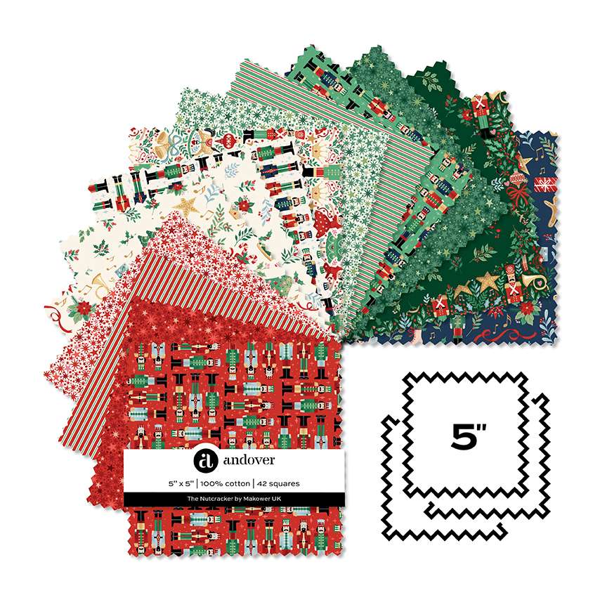 Nutcracker - Makower Fabric - Prints - Advent Calendar Panels - Charm Squares