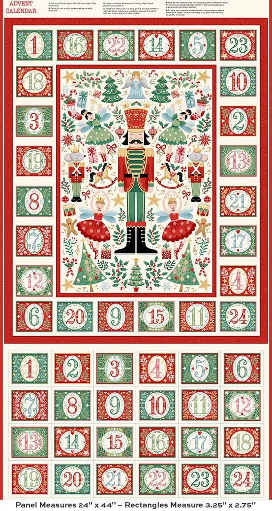 Nutcracker - Makower Fabric - Prints - Advent Calendar Panels - Charm Squares